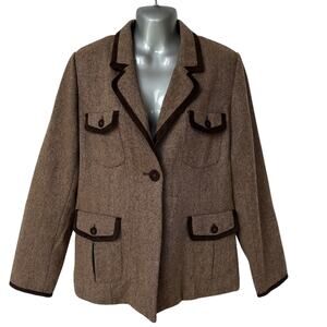 Dialogue Blazer Brown Tan Tweed Suit Jacket Wool Blend Women's Size Medium